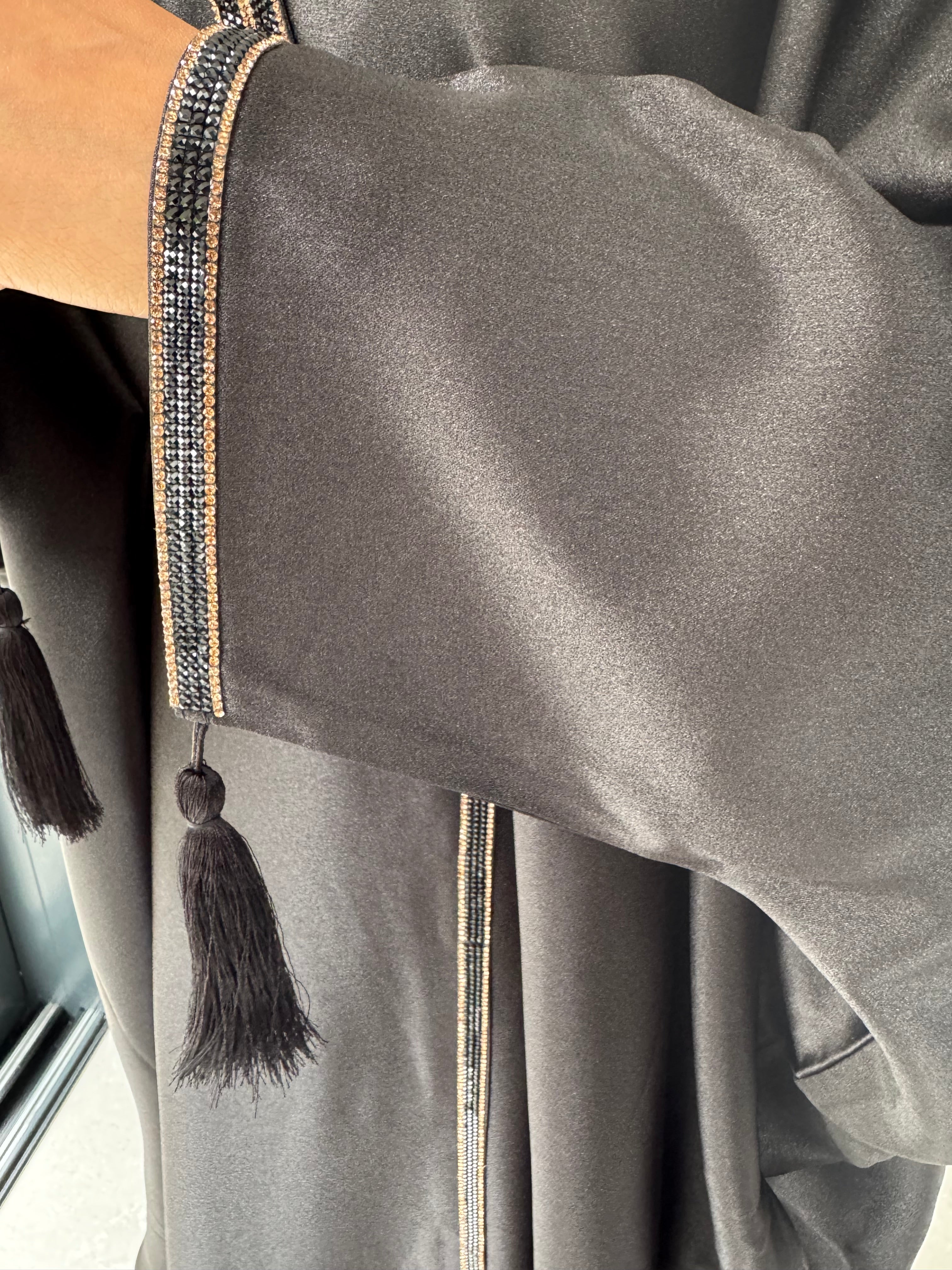 Black Abaya with Front Slit | Adjustable Waist Modest Dress