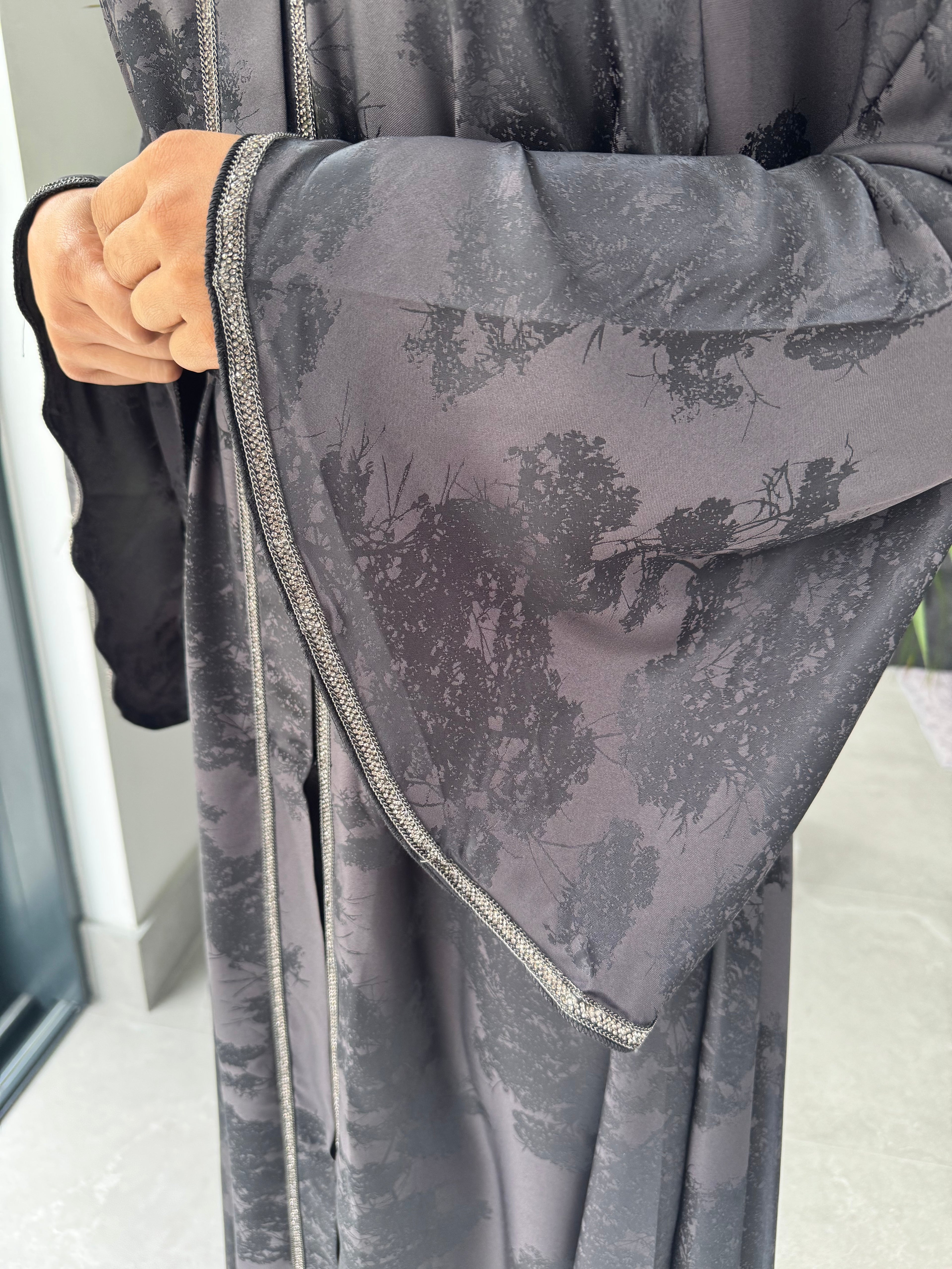 Black Umbrella Cut Abaya with Belt