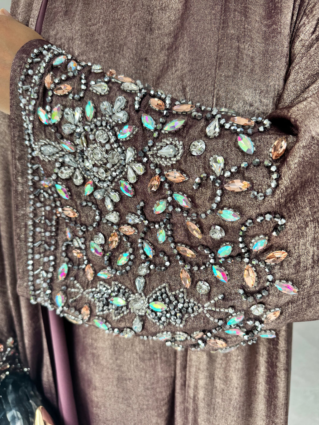 Dusky Pink Tone Crystal Embellished Abaya Set | Luxury 4-Piece Modest Outfit