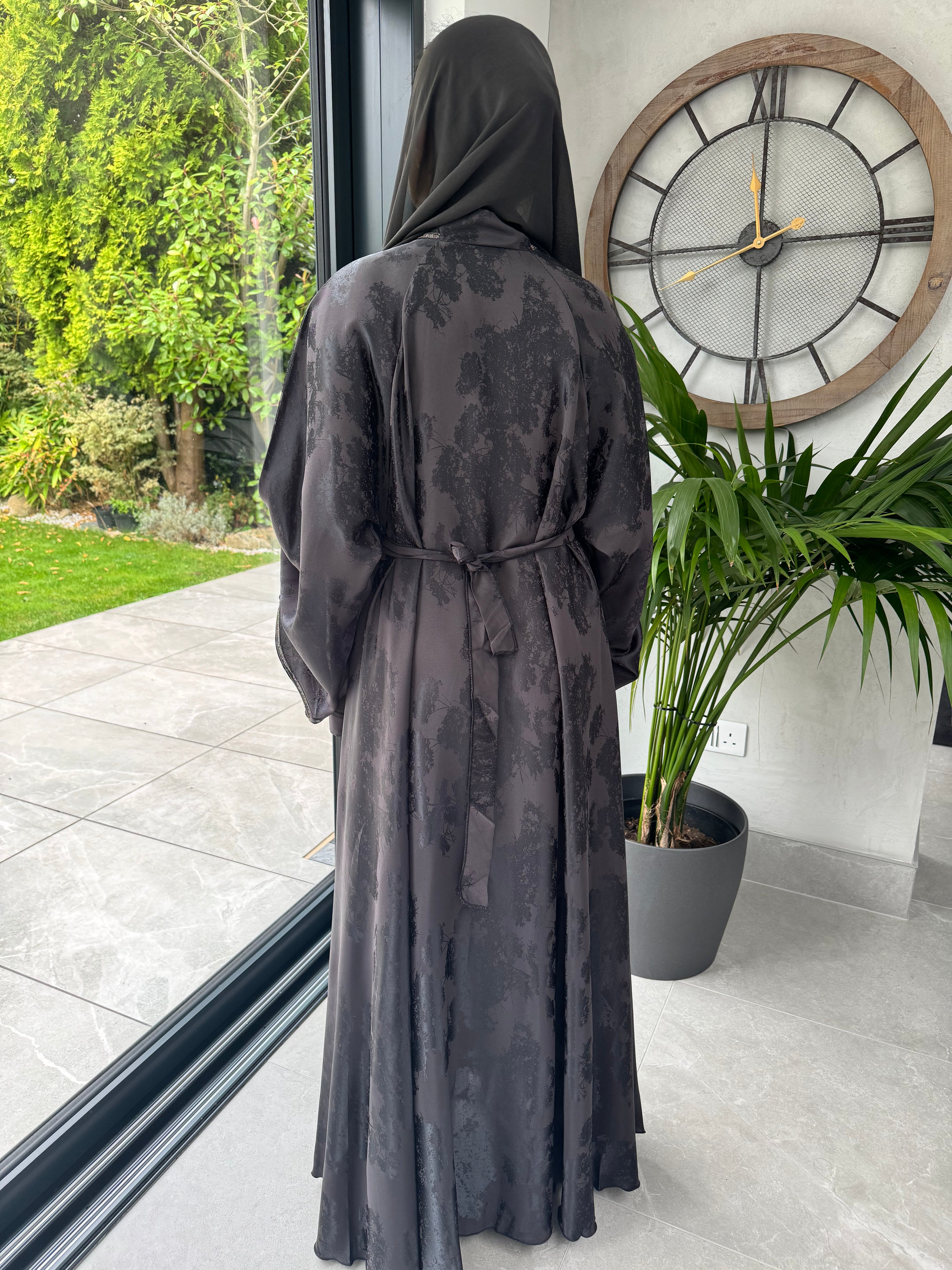 Black Umbrella Cut Abaya with Belt