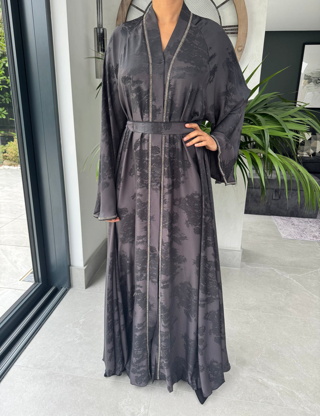 Black Umbrella Cut Abaya with Belt