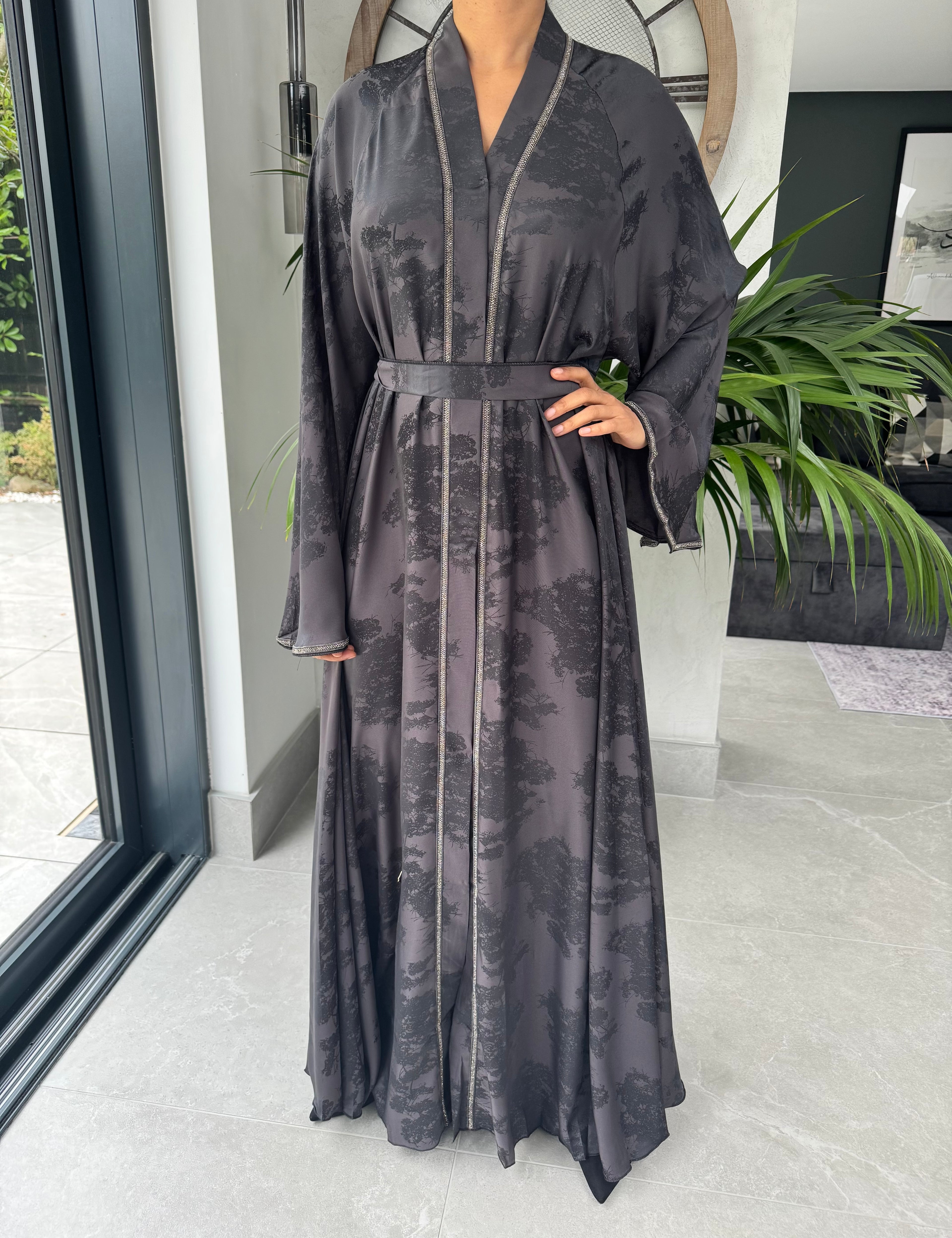Black Umbrella Cut Abaya with Belt