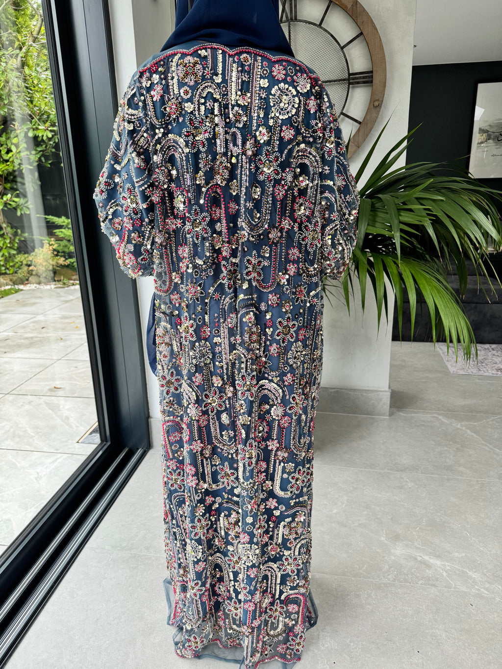 Luxe Blue Heavily Embellished 4-Piece Abaya Set