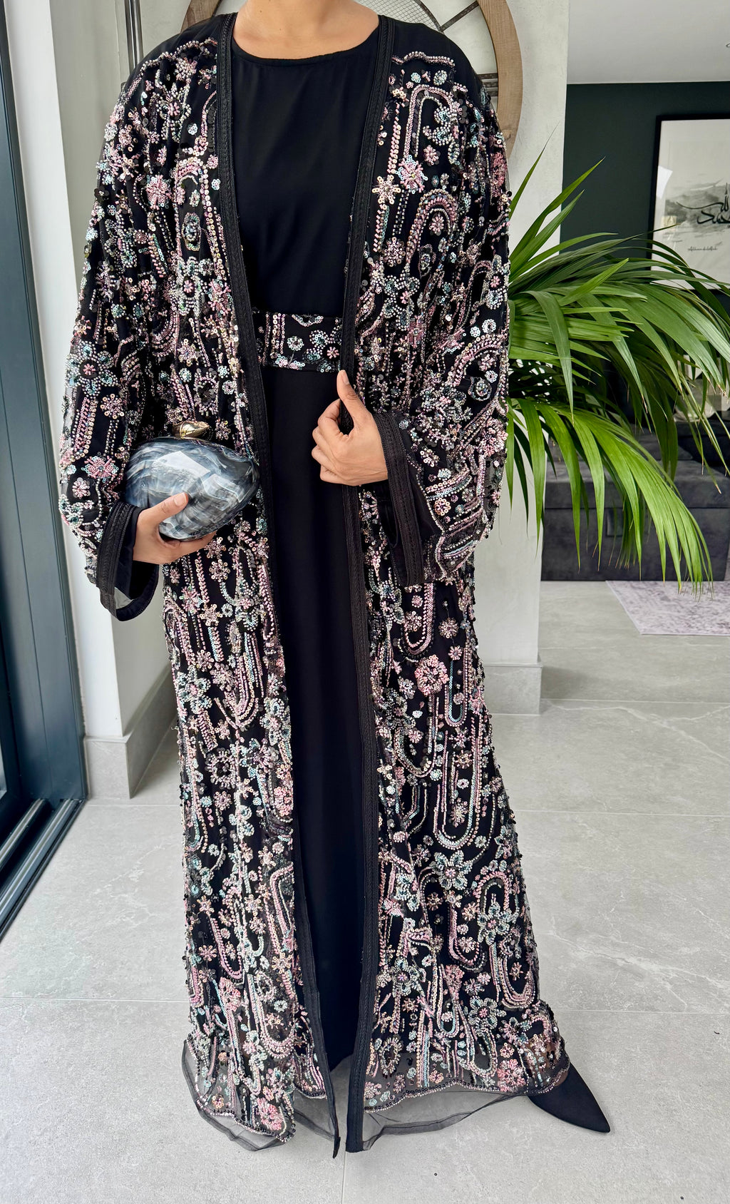 Luxe Black Heavily Embellished 4-Piece Abaya Set