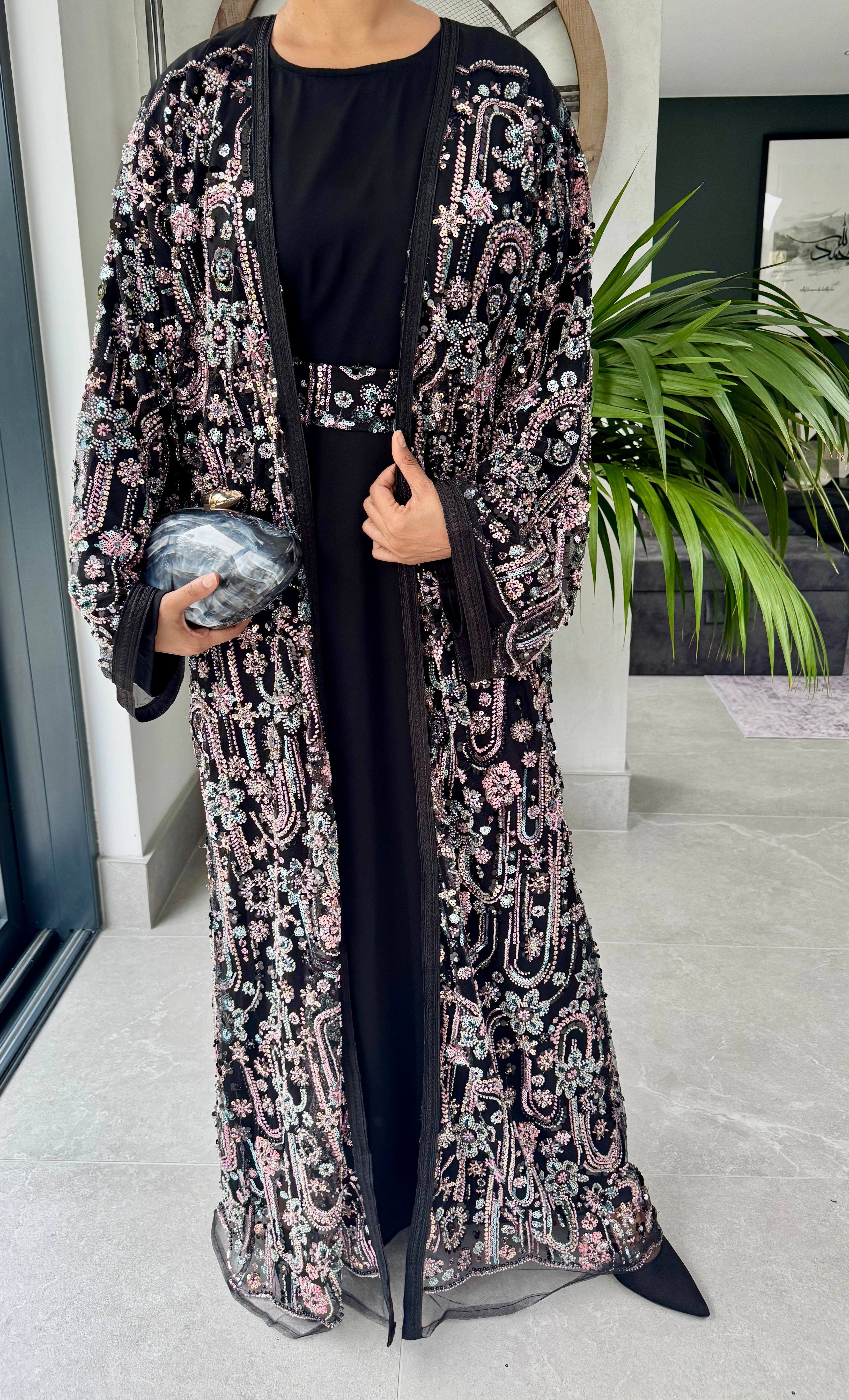 Luxe Black Heavily Embellished 4-Piece Abaya Set