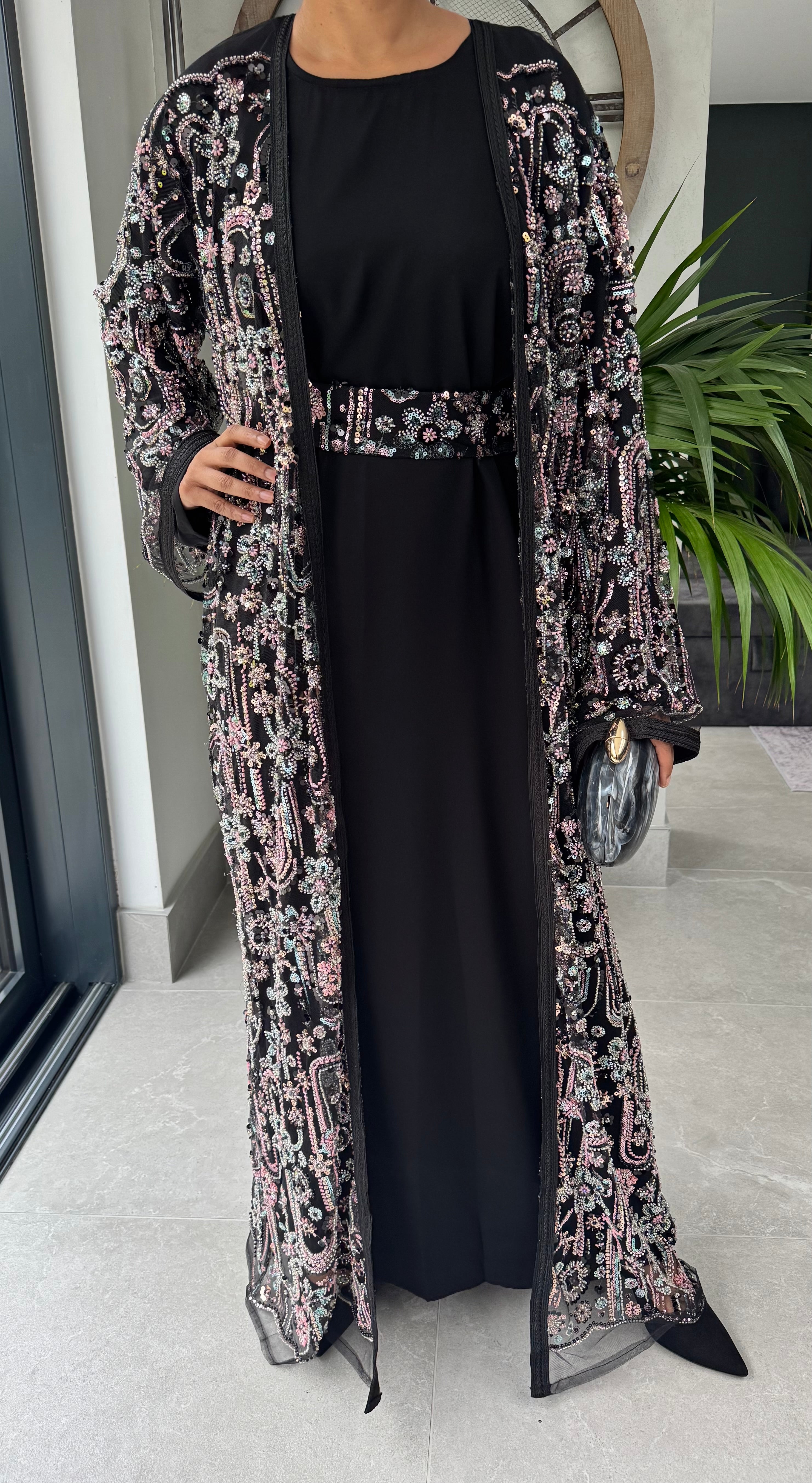 Luxe Black Heavily Embellished 4-Piece Abaya Set