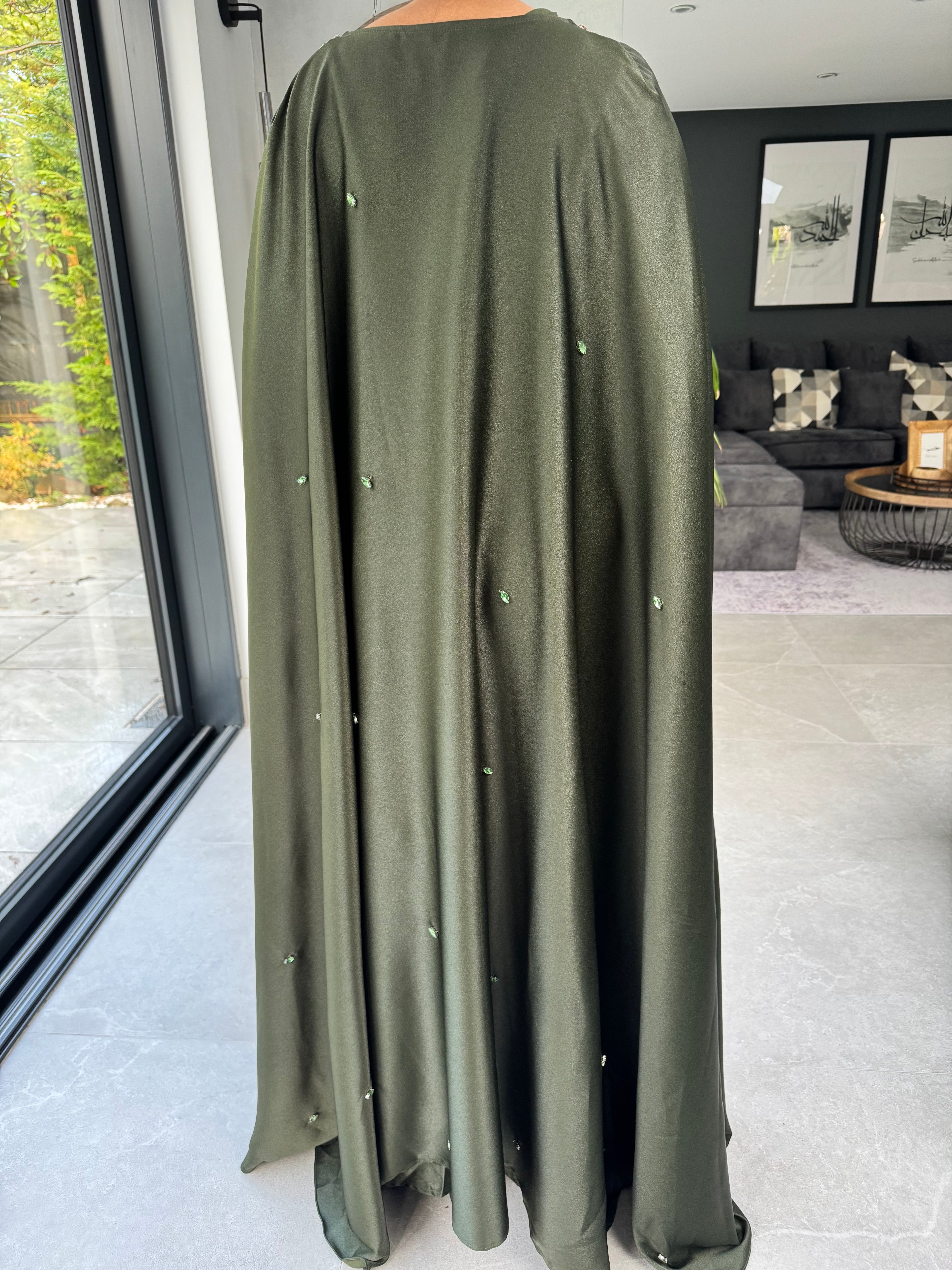 Dark Green Cape Jewelled Abaya