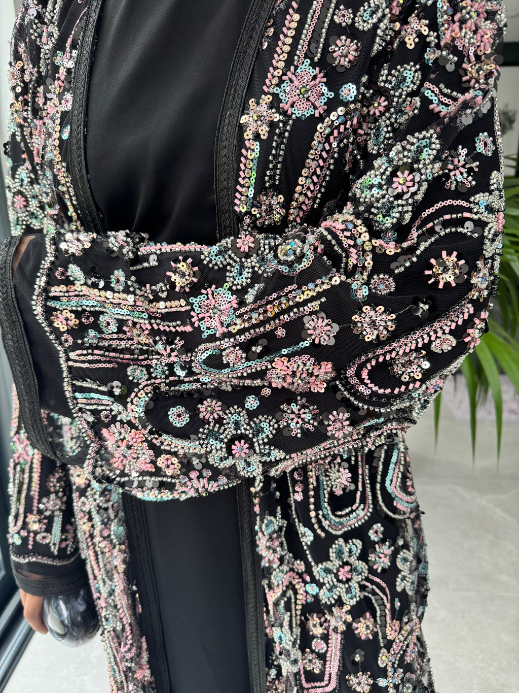 Luxe Black Heavily Embellished 4-Piece Abaya Set