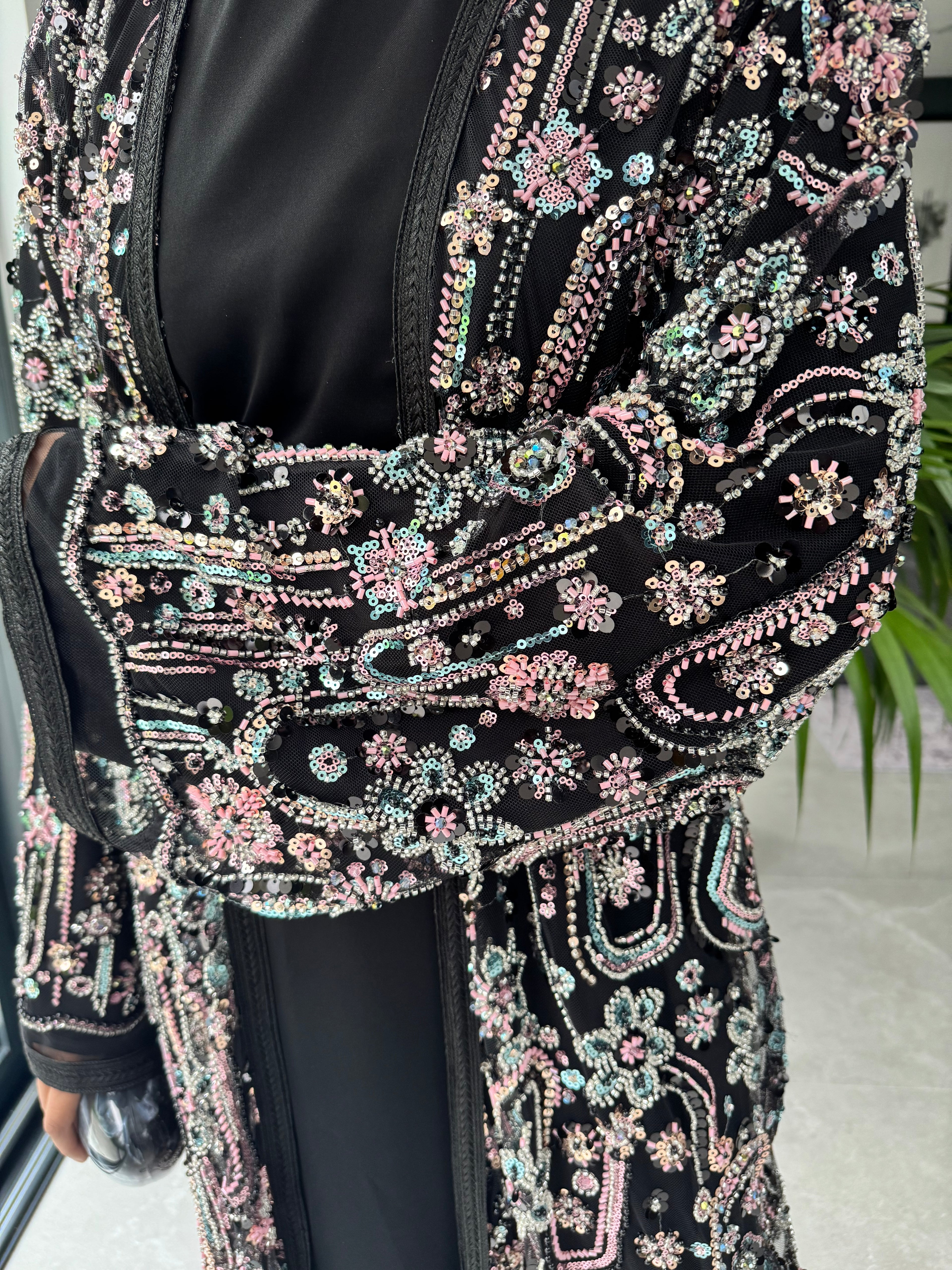 Luxe Black Heavily Embellished 4-Piece Abaya Set