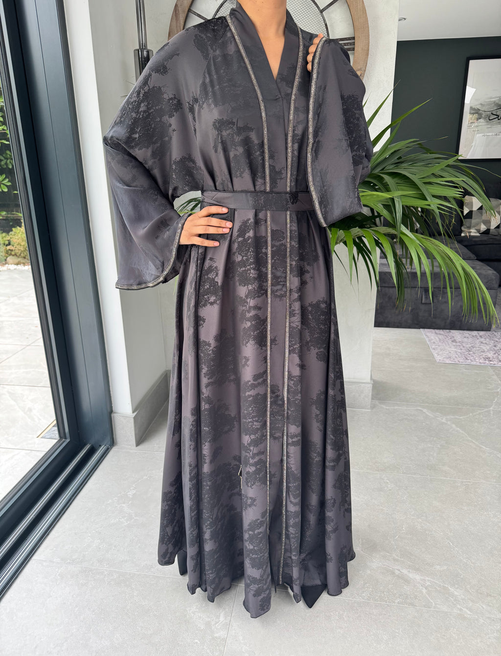 Black Umbrella Cut Abaya with Belt