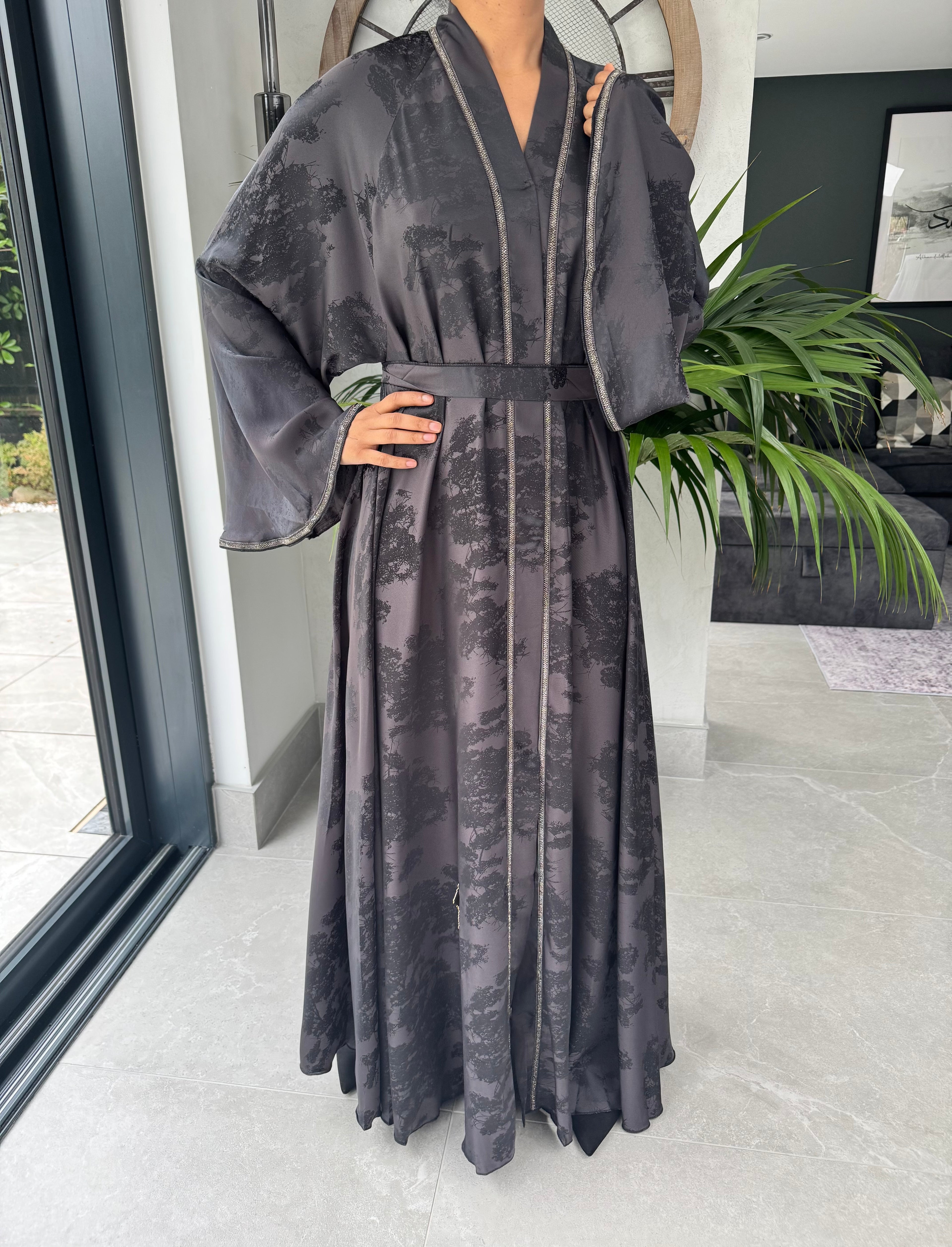Black Umbrella Cut Abaya with Belt