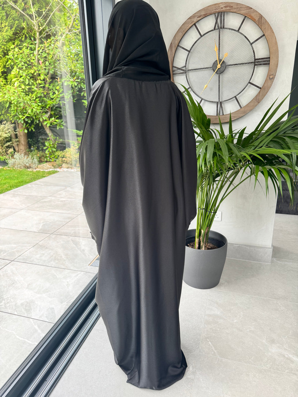 Black Abaya with Front Slit | Adjustable Waist Modest Dress