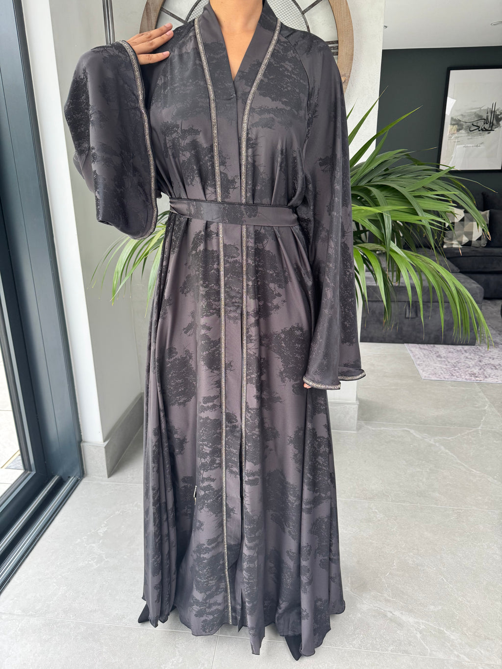 Black Umbrella Cut Abaya with Belt