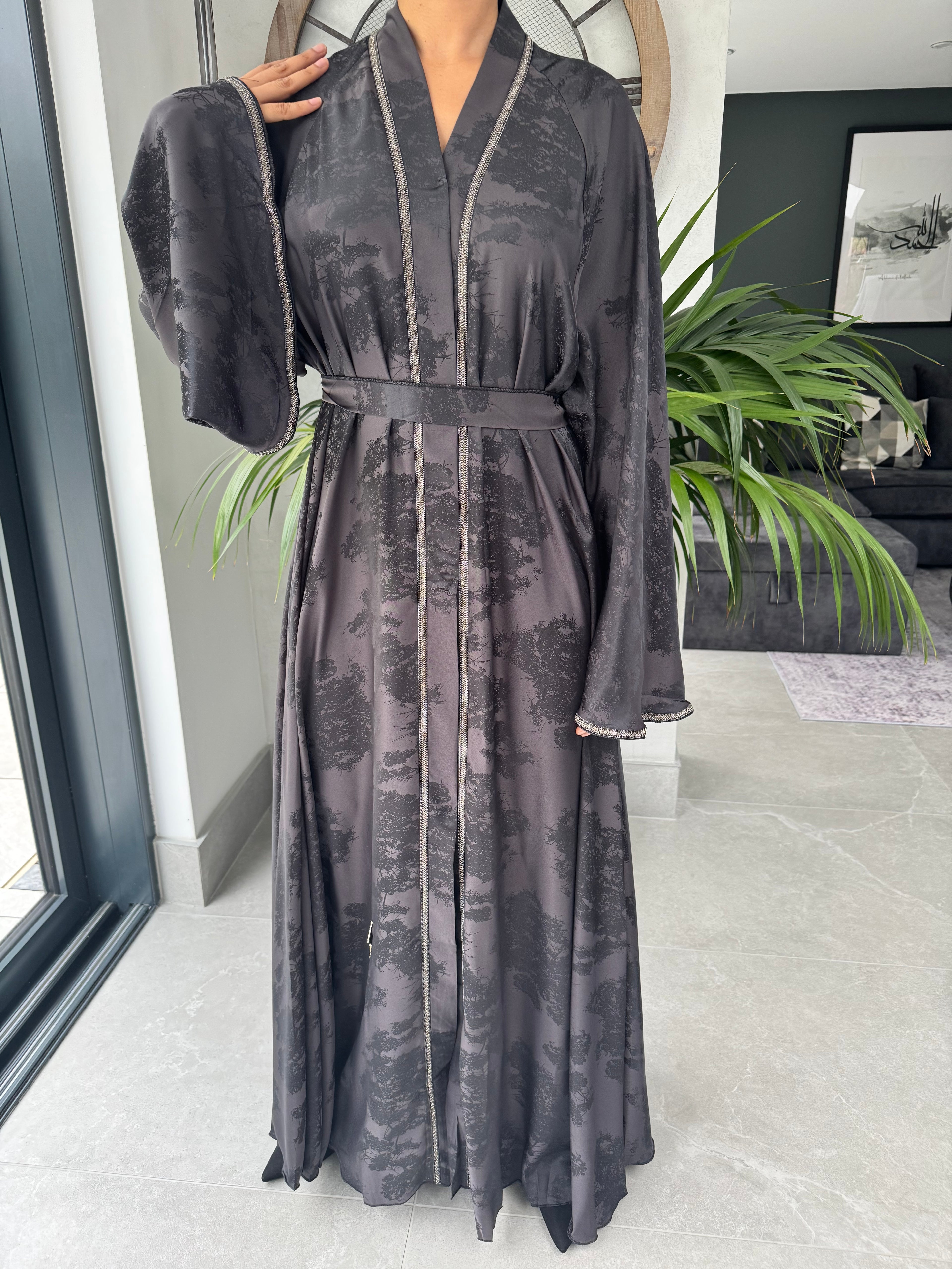 Black Umbrella Cut Abaya with Belt