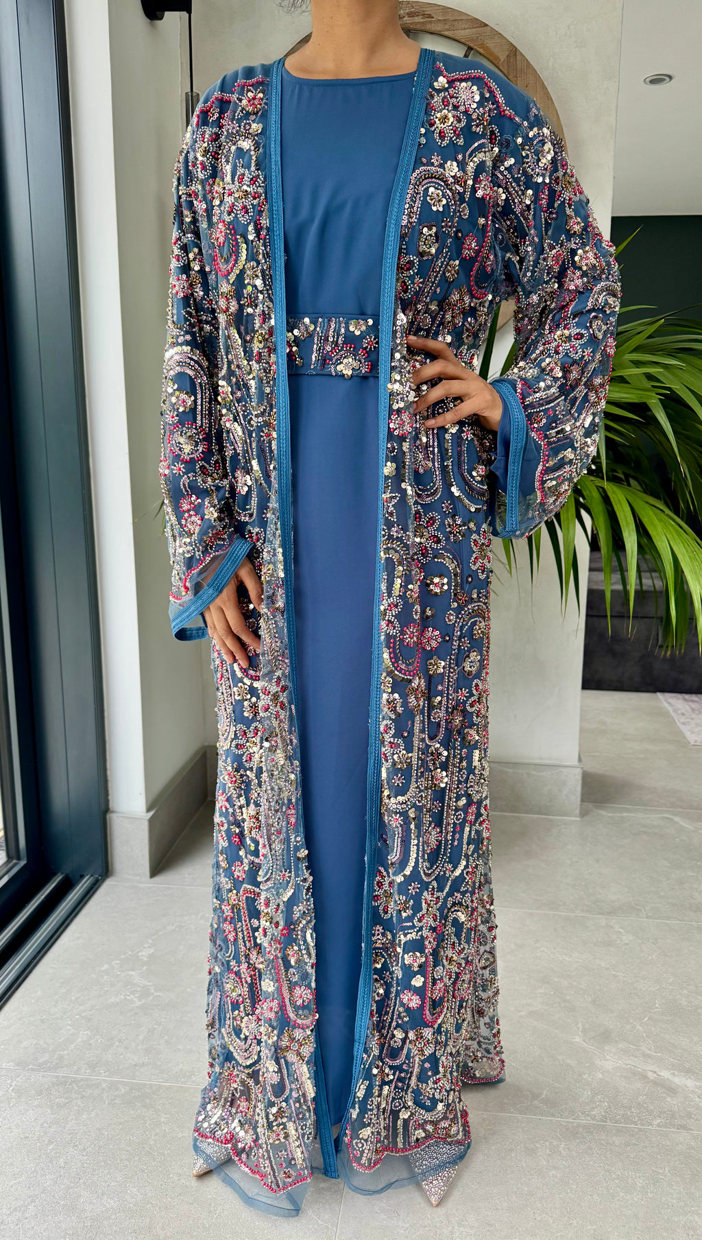 Luxe Blue Heavily Embellished 4-Piece Abaya Set