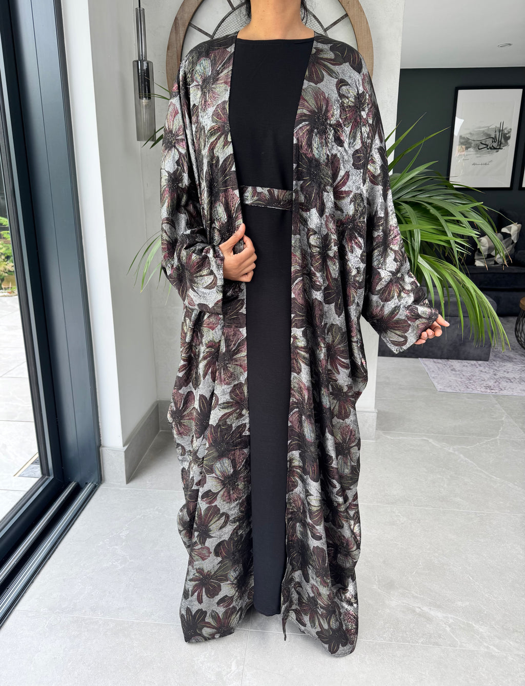Black Floral Four Piece Abaya Set