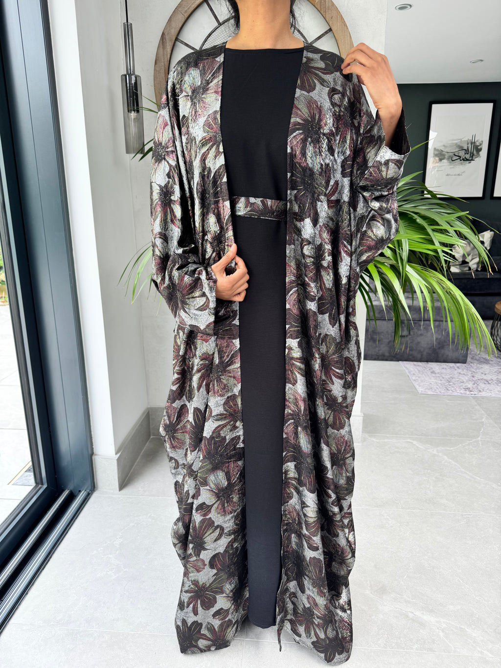 Black Floral Four Piece Abaya Set