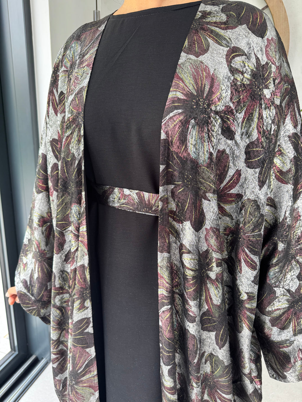 Black Floral Four Piece Abaya Set