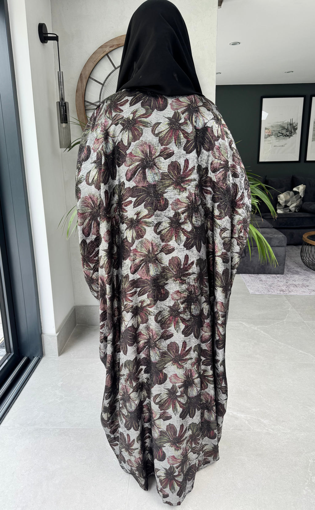 Black Floral Four Piece Abaya Set