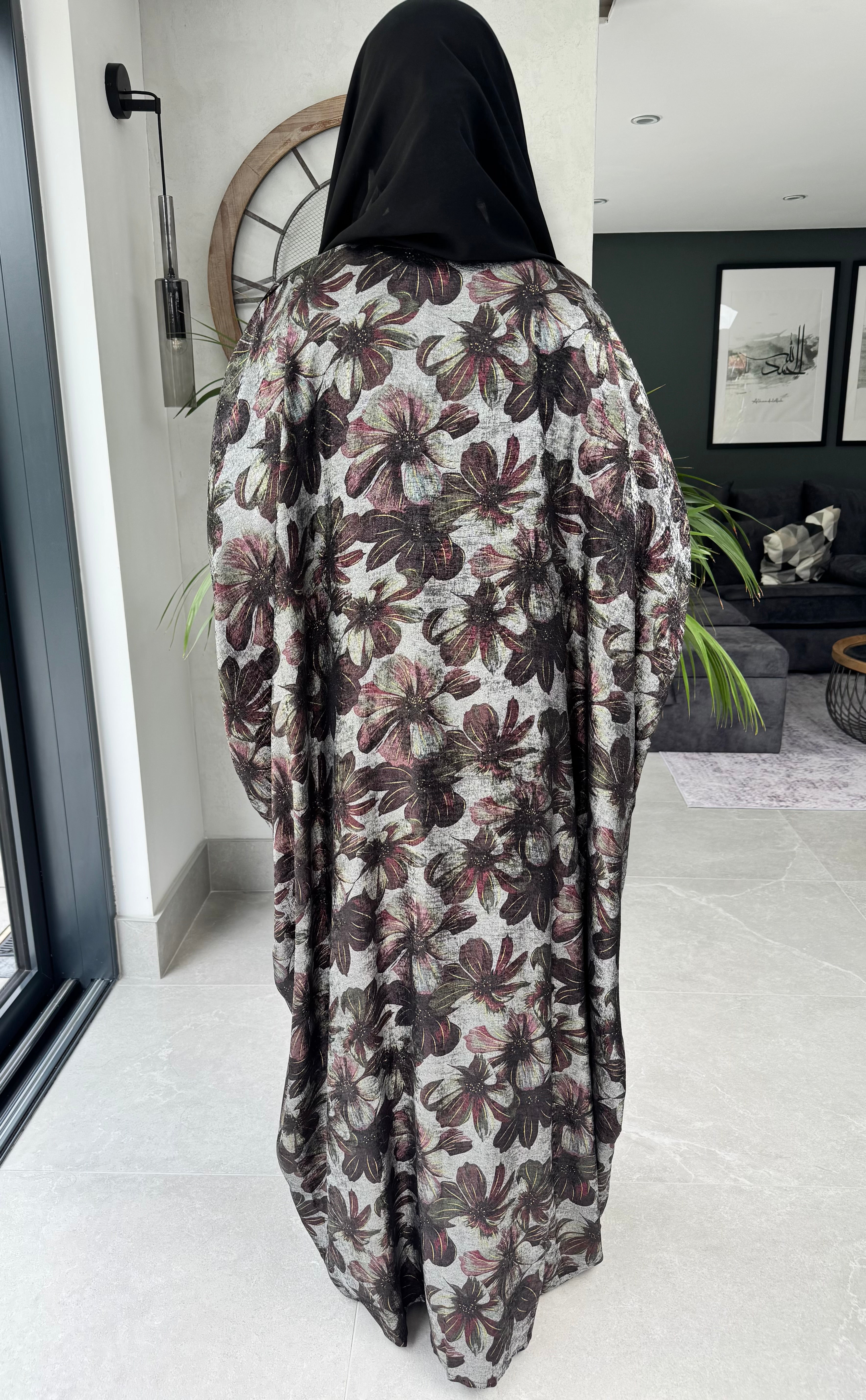 Black Floral Four Piece Abaya Set